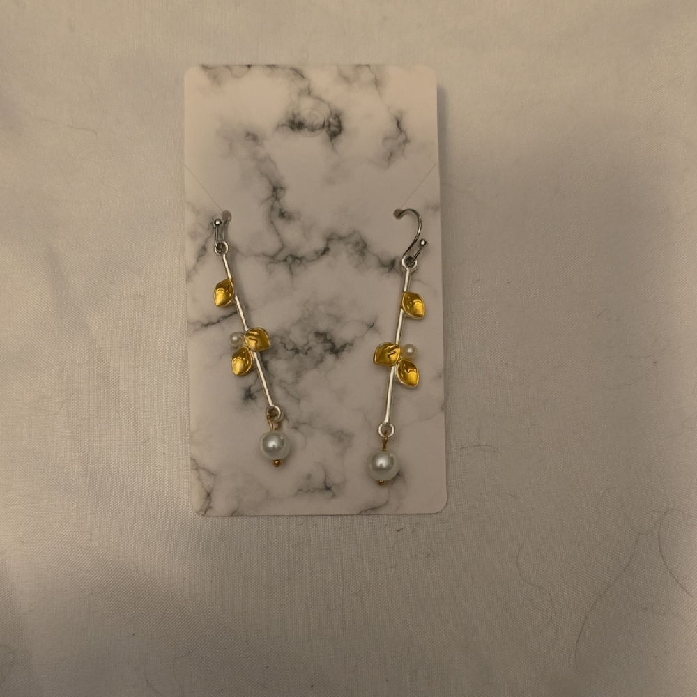 Gold and Silver Dangle Earrings with Pearl Accent